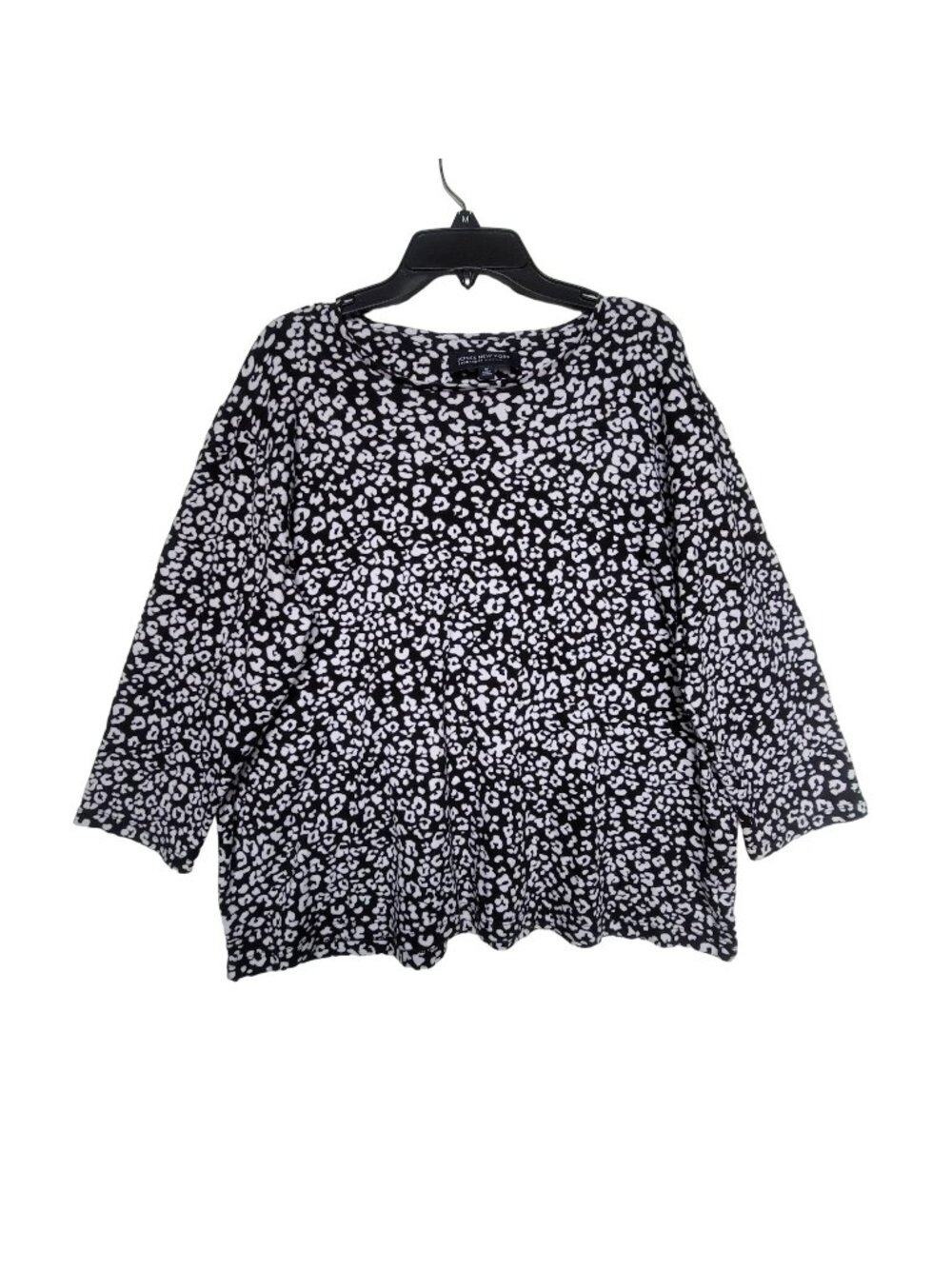 ✨Women's Jones New York Signature Sz 1X Black 3/4 Sleeve cotton top animal print
